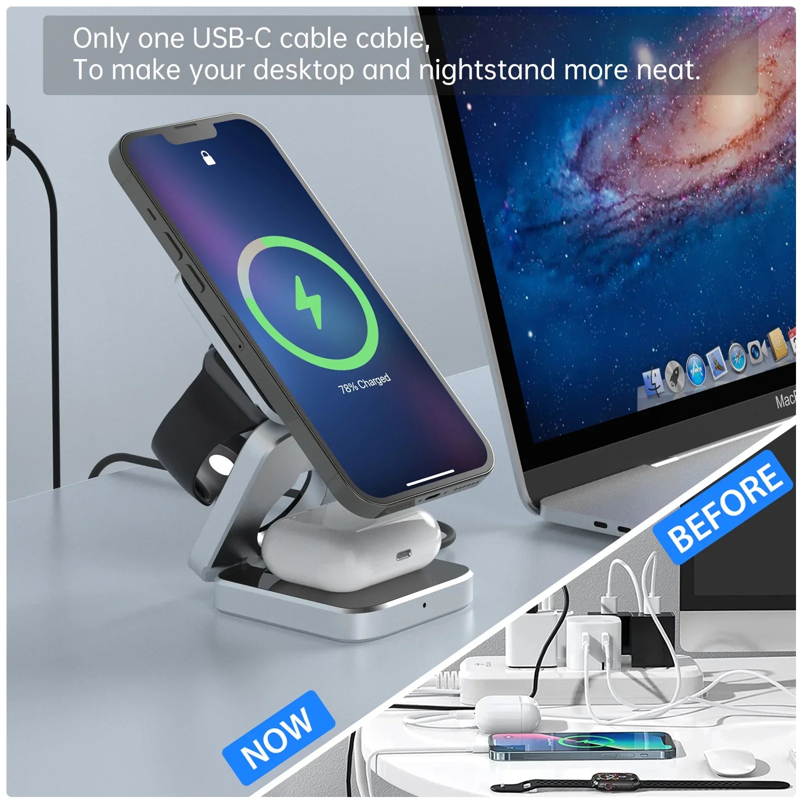The Mielmora AuraStation™ | 3-in-1 Magnetic Wireless Charging Stand