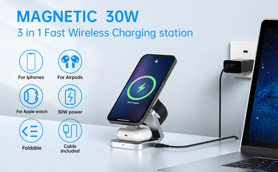 The Mielmora AuraStation™ | 3-in-1 Magnetic Wireless Charging Stand