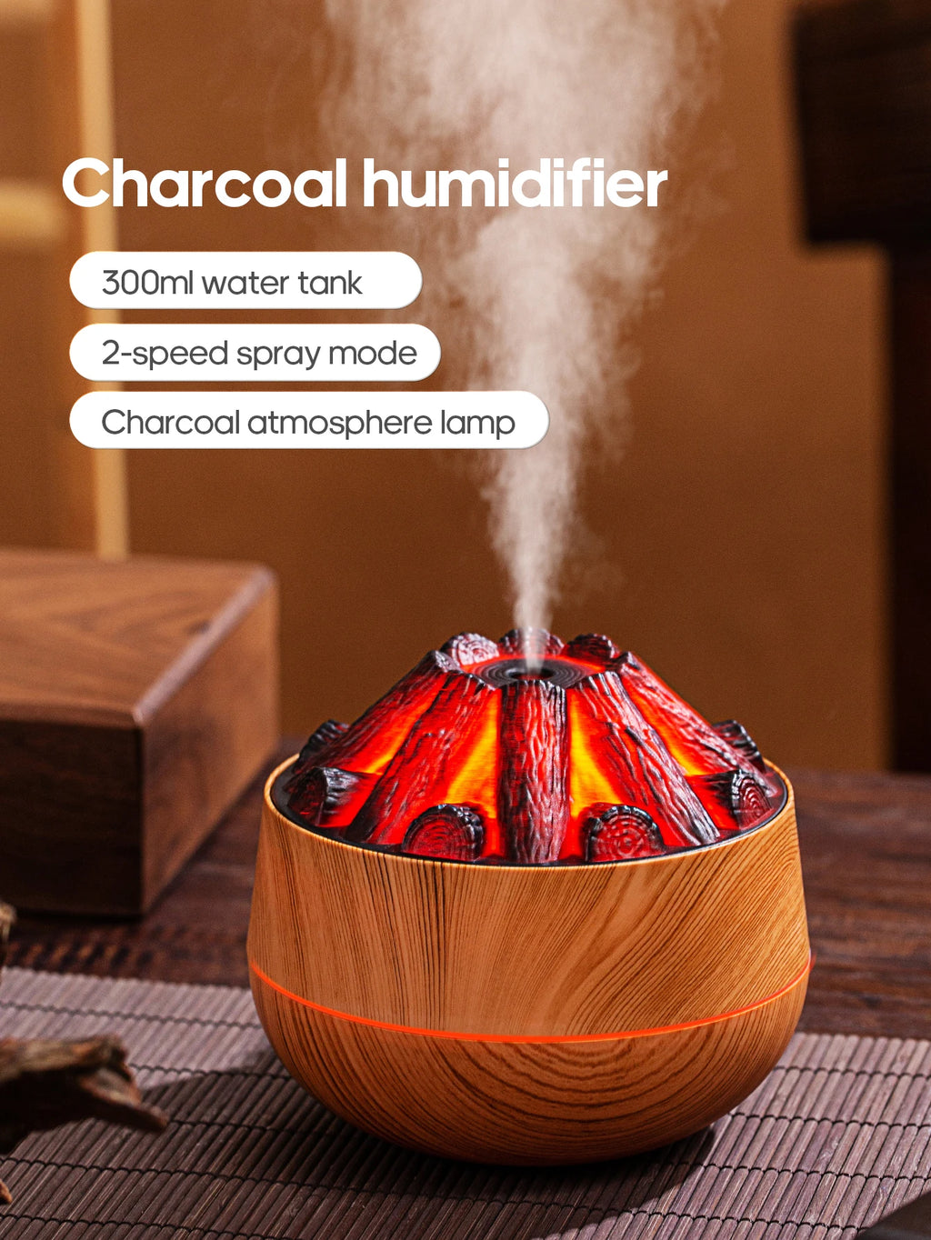 Oslo diffuser with realistic charcoal fire LED lighting effect