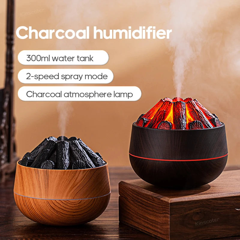 Oslo ultrasonic aroma diffuser with wooden base and charcoal atmosphere lamp feature